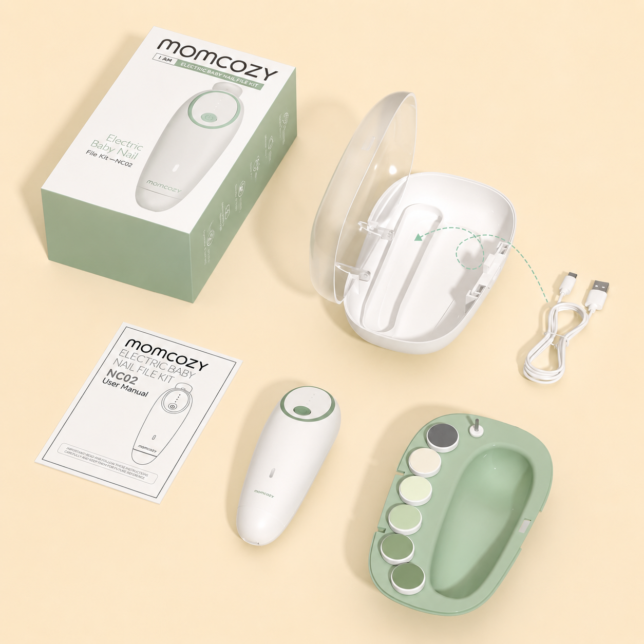 Gentle Baby Electric Nail Trimmer Kit – Rechargeable, Safe & Quiet Baby Nail File with 6 Grinding Heads