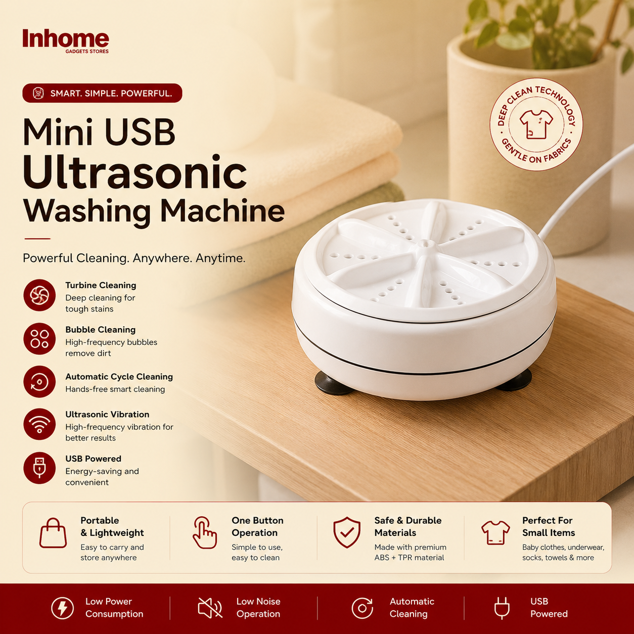 Mini USB Ultrasonic Washing Machine | Portable Deep Cleaning Device for Travel & Home