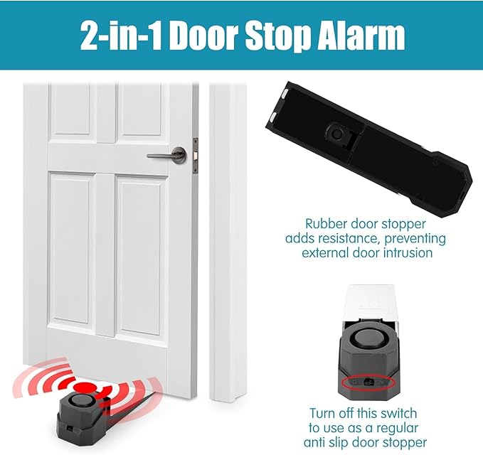 Door Stop Security Alarm – 100dB Portable Anti-Theft Door Wedge Alarm for Home, Hotel & Travel Safety