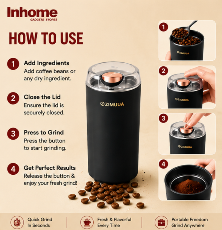 Portable Electric Coffee Grinder – Multi-Purpose Coffee, Spice & Dry Ingredient Grinder