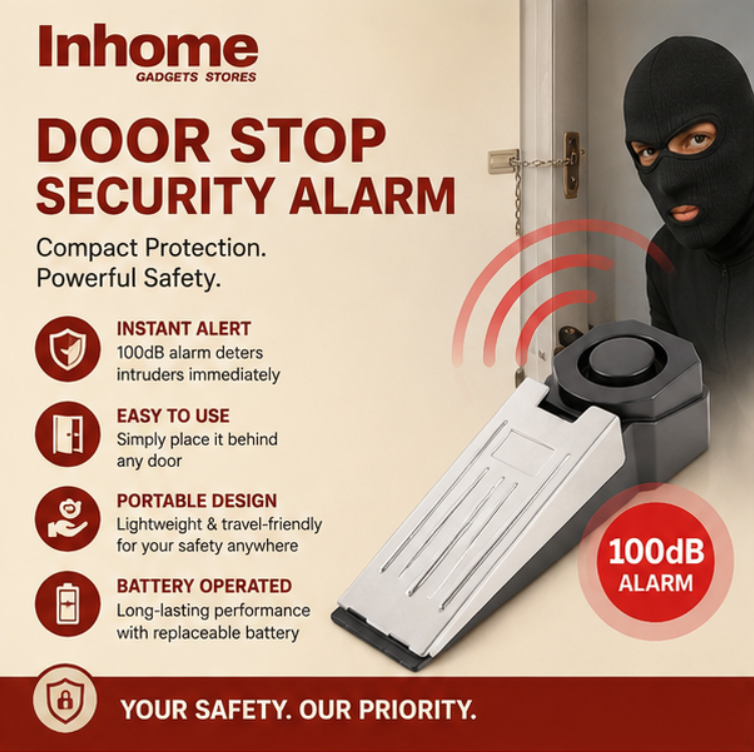 Door Stop Security Alarm – 100dB Portable Anti-Theft Door Wedge Alarm for Home, Hotel & Travel Safety