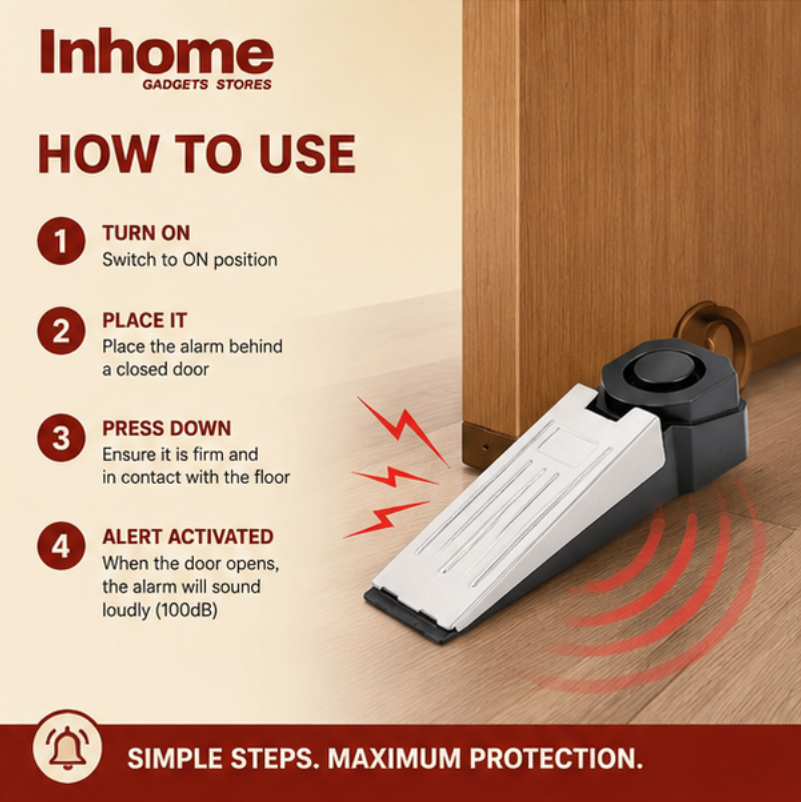 Door Stop Security Alarm – 100dB Portable Anti-Theft Door Wedge Alarm for Home, Hotel & Travel Safety