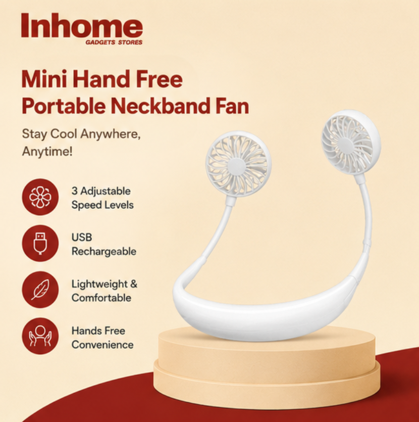 Mini Portable Neckband Fan – Hands-Free USB Rechargeable Cooling Fan