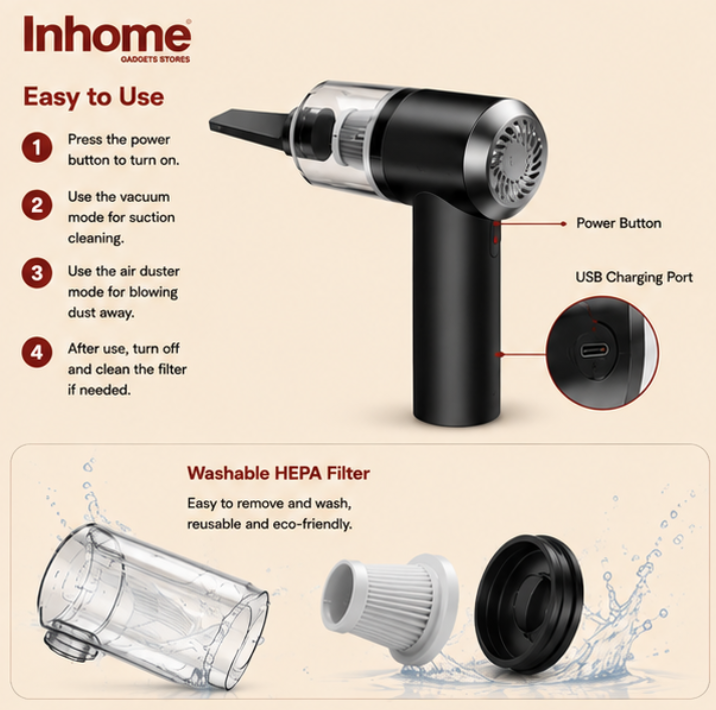 2-in-1 Wireless Air Duster & Handheld Vacuum Cleaner