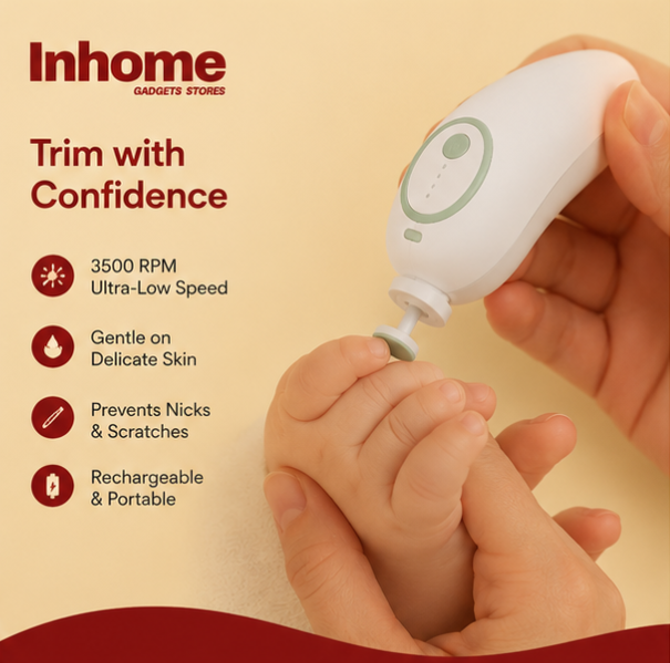 Gentle Baby Electric Nail Trimmer Kit – Rechargeable, Safe & Quiet Baby Nail File with 6 Grinding Heads