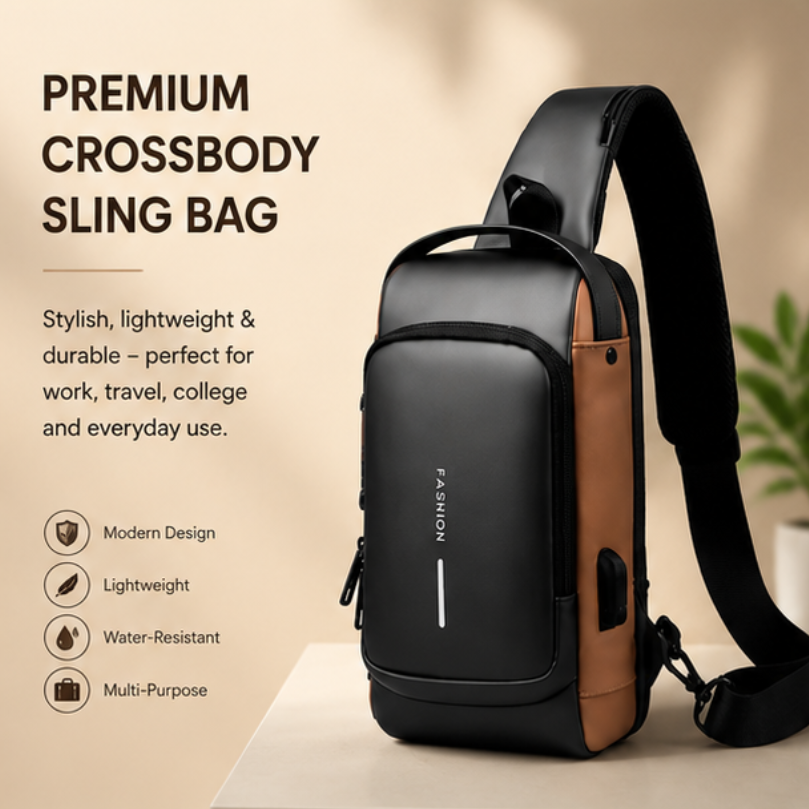 Crossbody Sling Bag with USB Charging & Lock