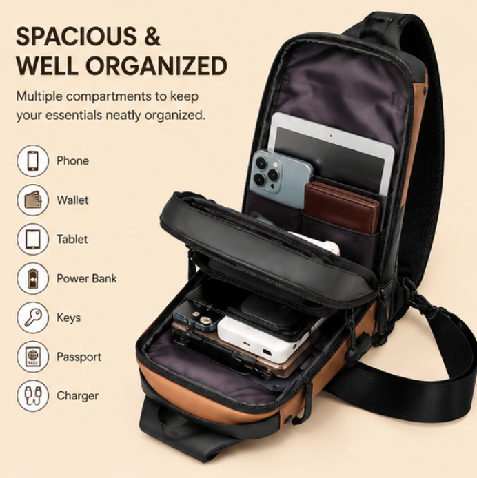 Crossbody Sling Bag with USB Charging & Lock