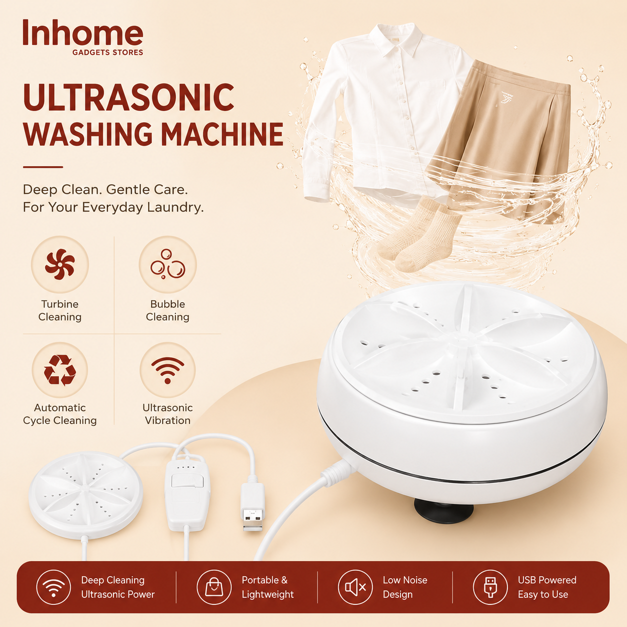 Mini USB Ultrasonic Washing Machine | Portable Deep Cleaning Device for Travel & Home