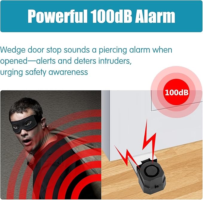 Door Stop Security Alarm – 100dB Portable Anti-Theft Door Wedge Alarm for Home, Hotel & Travel Safety